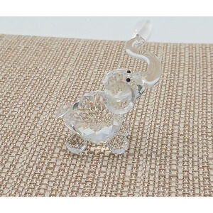 Adorable Miniature Baby Elephant Crystal Zoo Figurine Trunk Up Animal